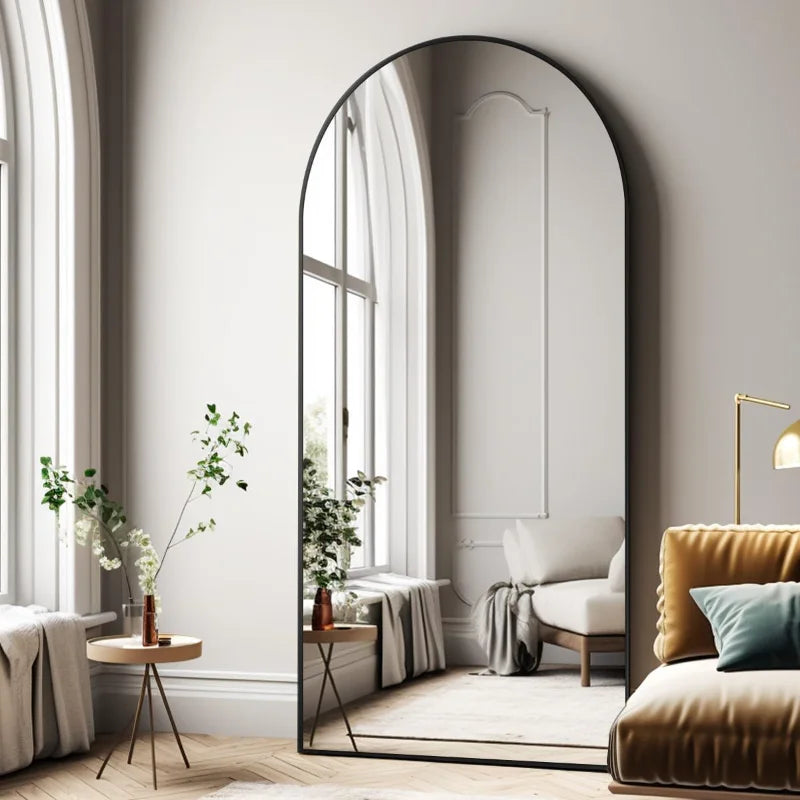 Oversized Full-Body Mirror, 76"x34" Arched Full-Length Mirror, Black Metal Frame, Floor Mirror for Bedroom, Living/Dressing Room