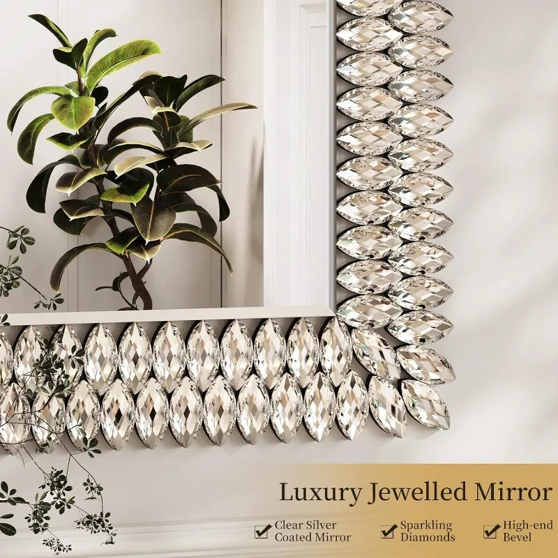 30"x40" Jeweled Bathroom Wall Mirror, Large Rectangle Mirror Decorative Mirror Luxury Vanity Mirror with Diamonds f