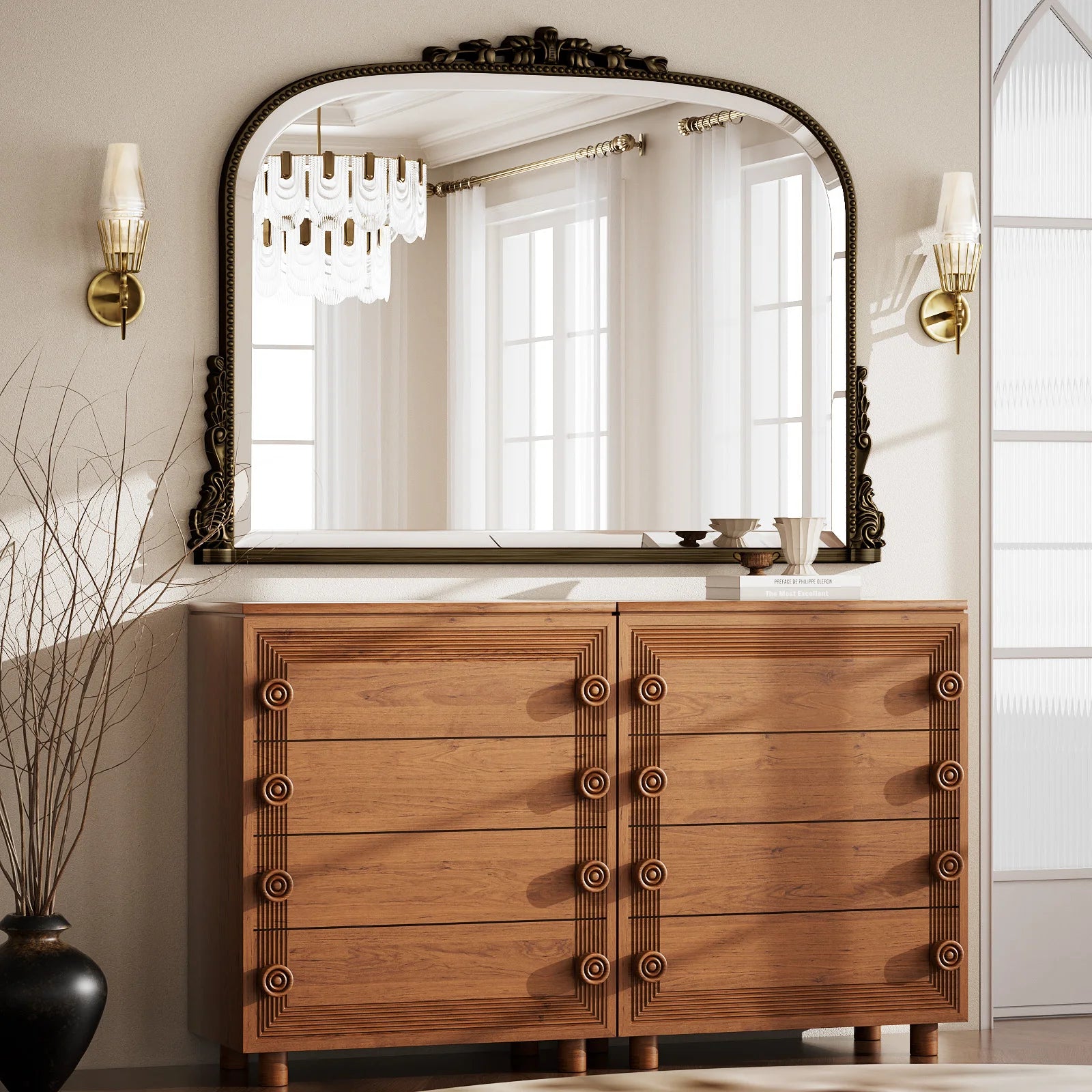 BEAUTYPEAK Arched Vanity Mirror Vintage Decor Mirror Wall Mounted Personal Care Mirror Beauty Shower Mirror
