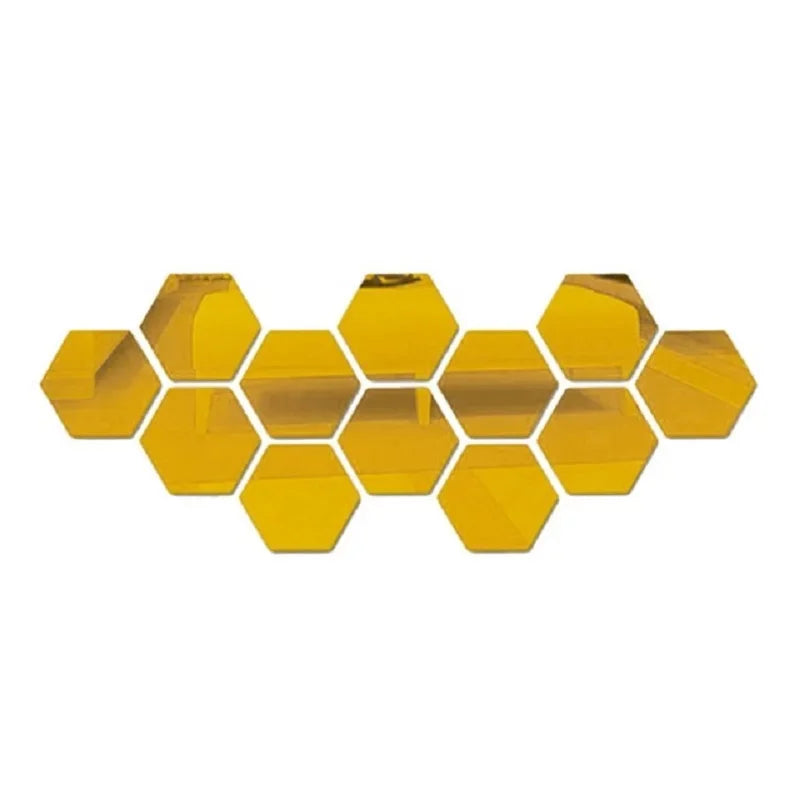 12pcs 3D Hexagon Mirror Wall Sticker Rose Gold DIY TV Background Living Room Stickers Wall Decor Bedroom Bathroom Home Decor