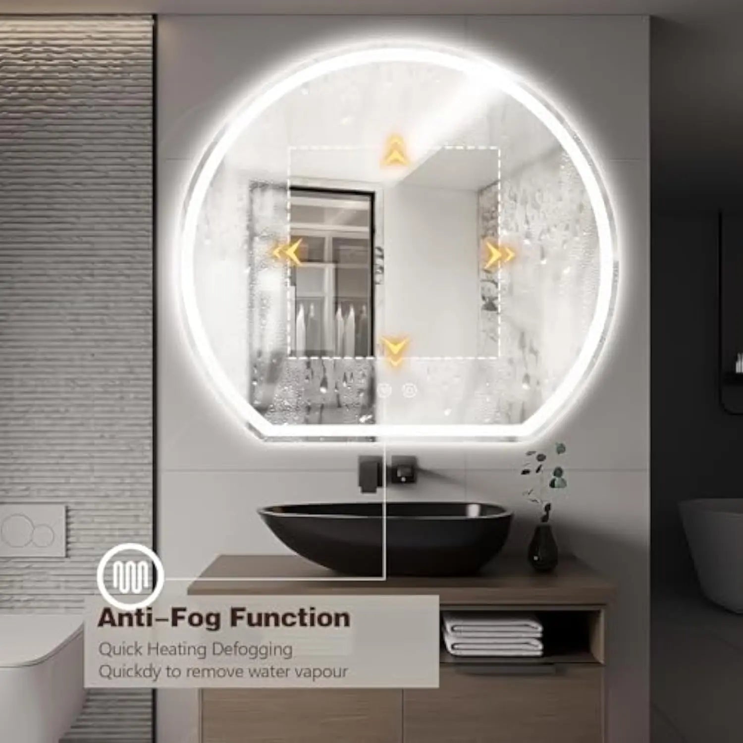 Half Moon Round Led Bathroom Mirror for Wall, Backlit/Front Lighted, 32 Irregular Led Mirror with Anti-Fog, Dimmable