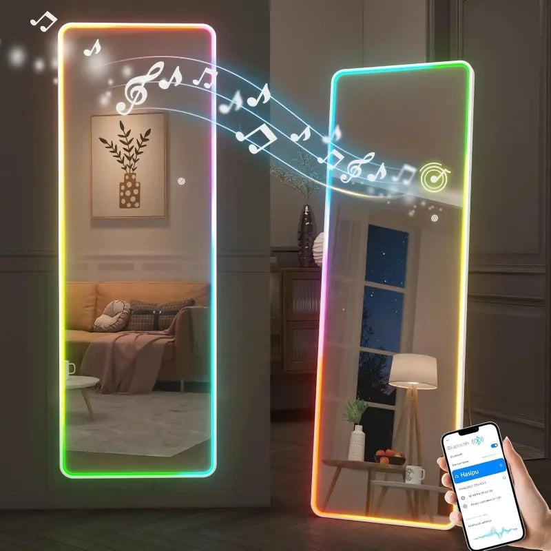 55"x18" LED Full Length Mirror with Stand, Full Body Mirror with Bluetooth Speaker, Light Up Floor Mirror, Wall Mirror Full Size