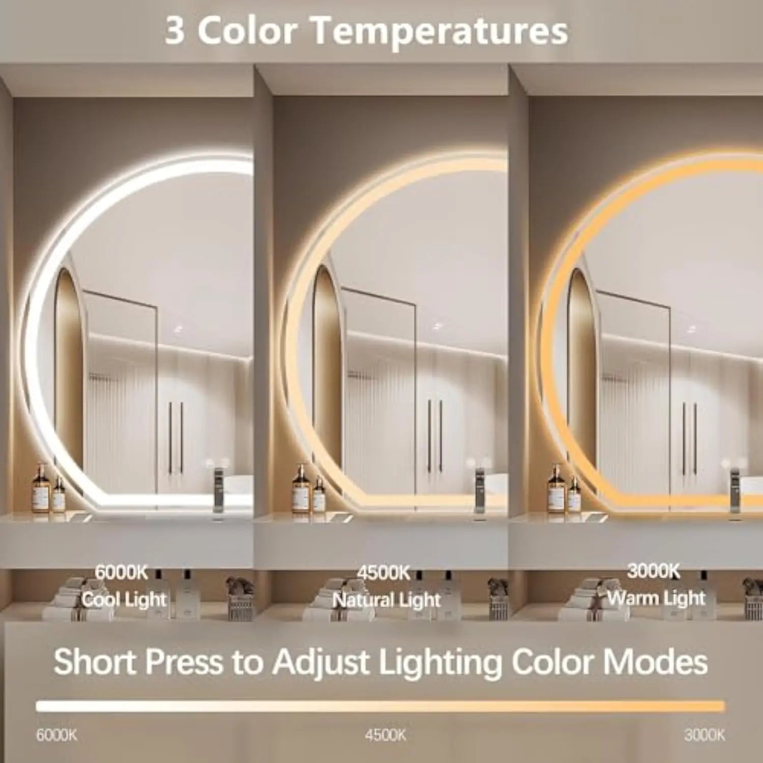 Half Moon Round Led Bathroom Mirror for Wall, Backlit/Front Lighted, 32 Irregular Led Mirror with Anti-Fog, Dimmable