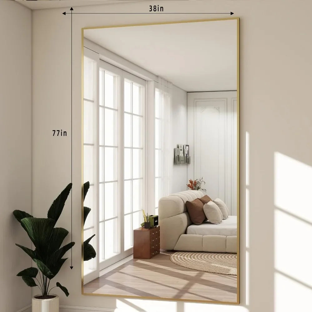 77"x38" Rectangle Full Body Floor Mirrors, Full Length Mirror Hanging or Leaning, Aluminum Alloy Frame Wall Mirror