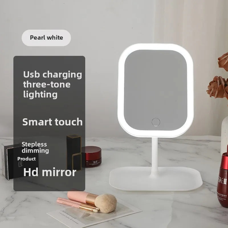 LED vanity mirror intelligent adjustable three-color light vanity mirror desktop fill light mirror one touch charging model