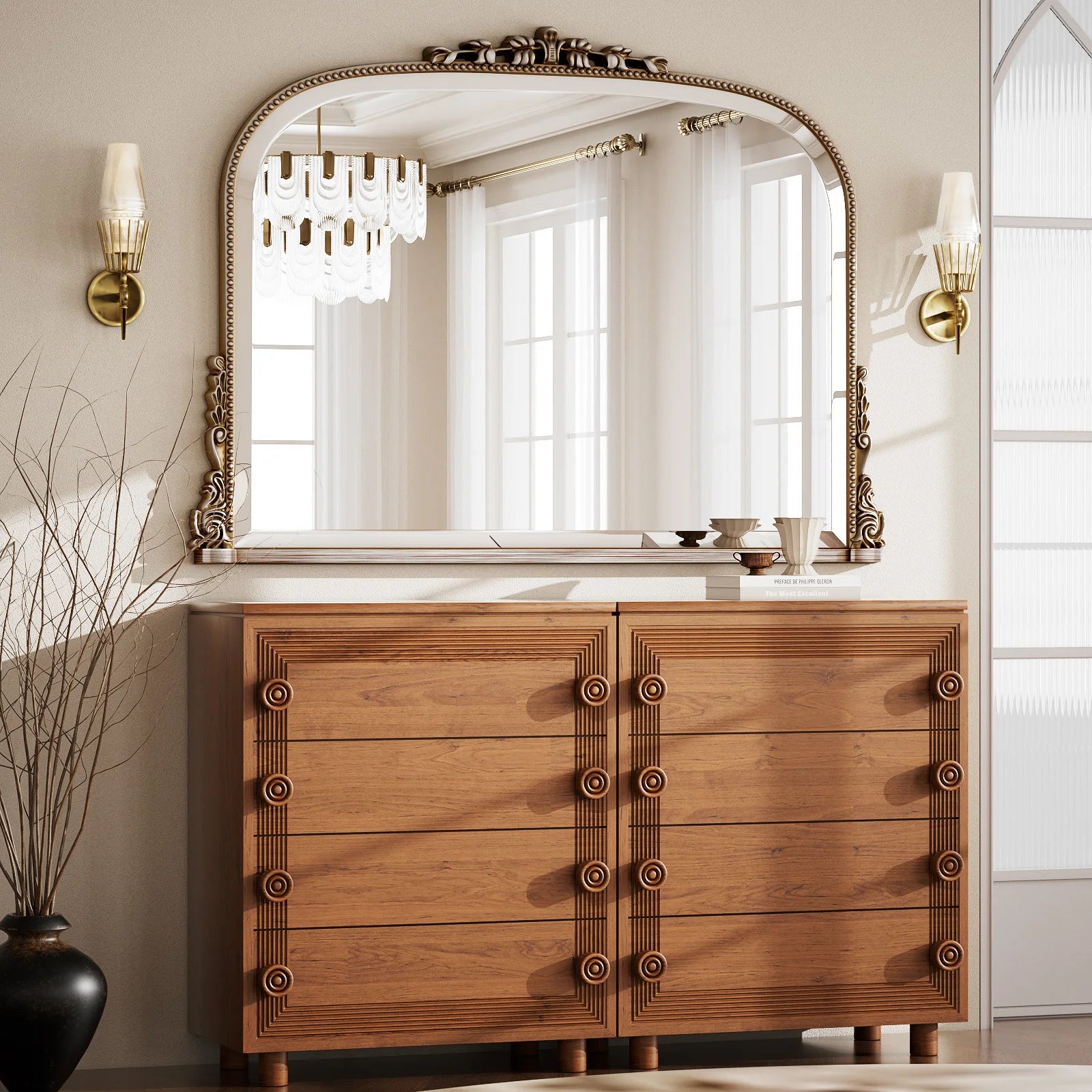 BEAUTYPEAK Arched Vanity Mirror Vintage Decor Mirror Wall Mounted Personal Care Mirror Beauty Shower Mirror