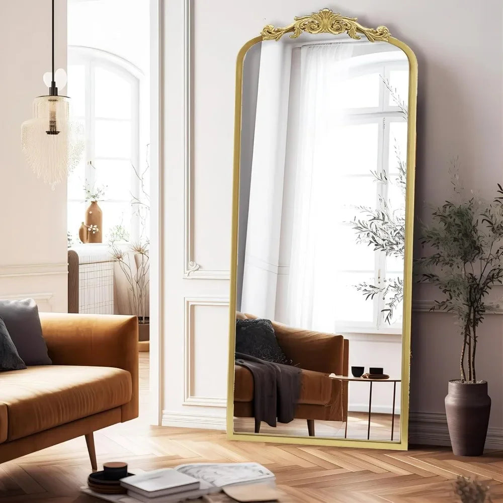 Vintage Gold Antique Arched Full Length Floor Mirror 22"X65",Traditional Elegant Baroque Floor Body Mirror with Ornate Matel