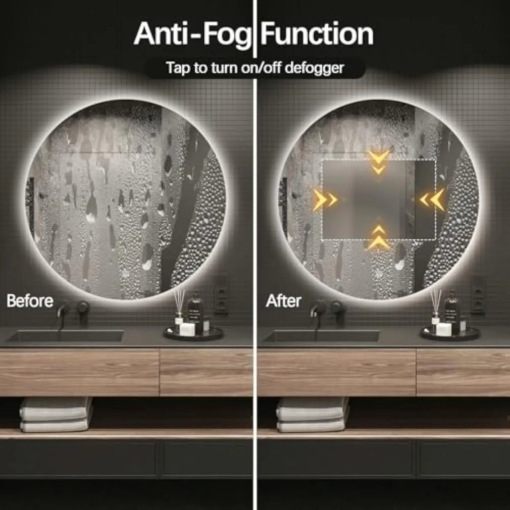 Round Led Bathroom Mirror with Light, 24 Backlit Mirror for Bathroom, Frameless Led Smart Vanity Mirror with 3 Color Lights, a