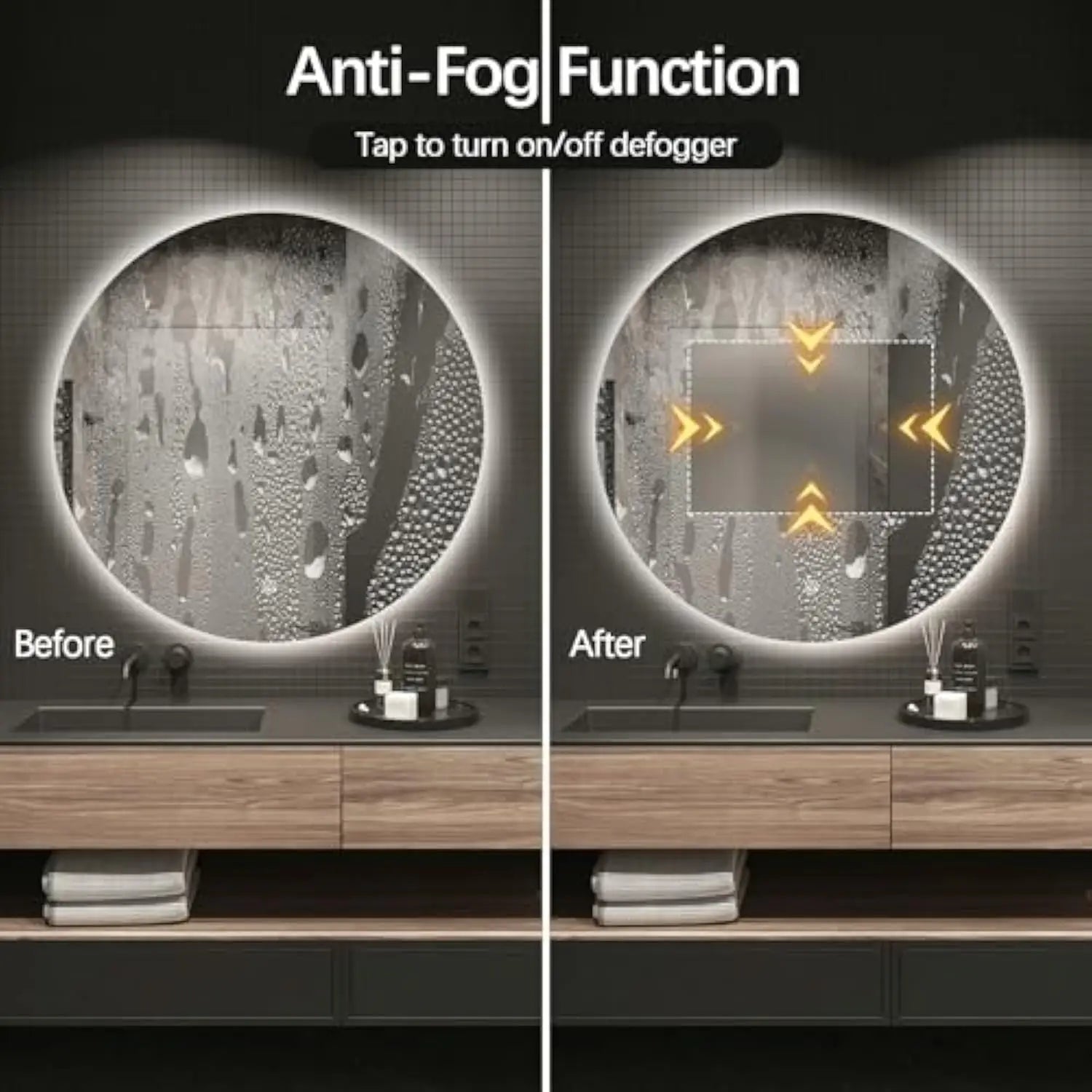 Round Led Bathroom Mirror with Light, 24 Backlit Mirror for Bathroom, Frameless Led Smart Vanity Mirror with 3 Color Lights, a