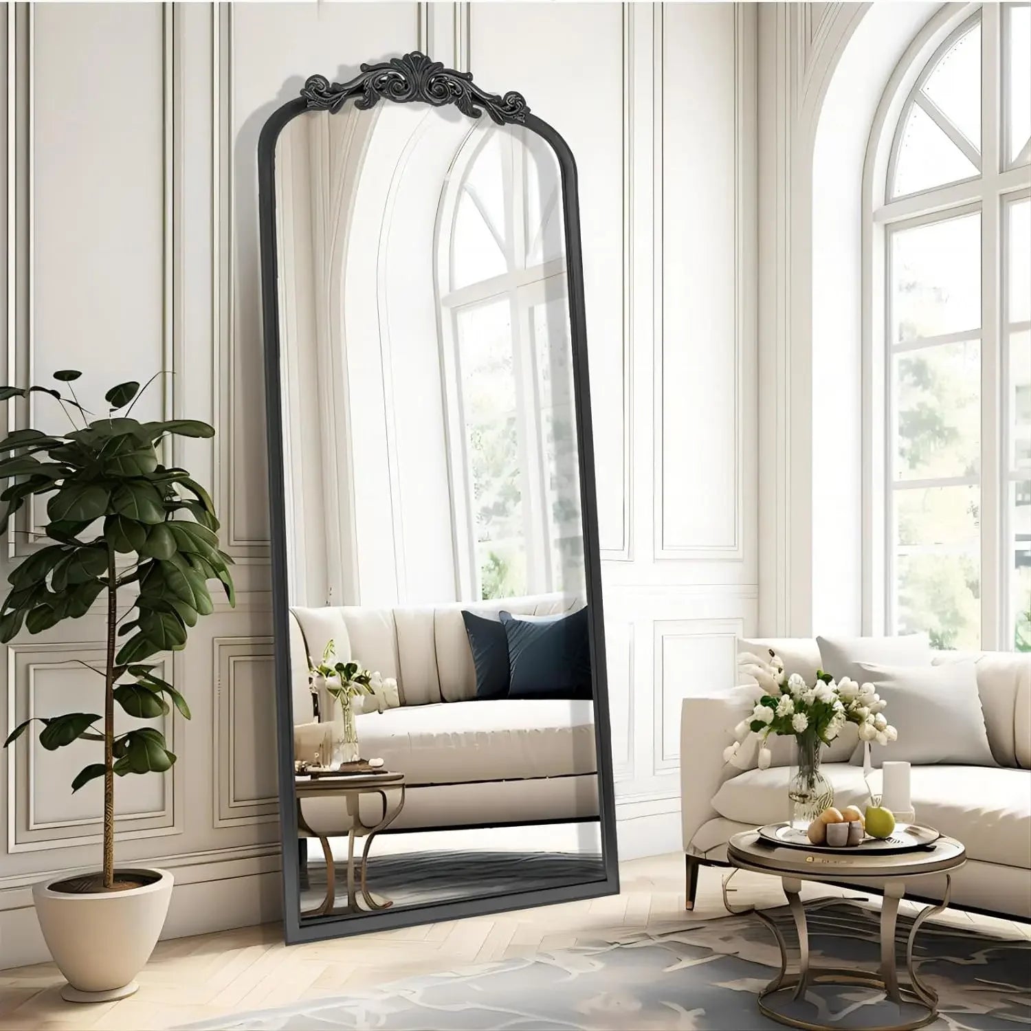 Vintage Gold Antique Arched Full Length Floor Mirror 22"X65",Traditional Elegant Baroque Floor Body Mirror with Ornate Matel