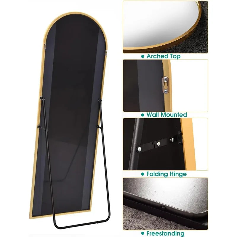 Arched Full Length Mirror - 18"58" Floor & Wall Mounted Mirror for Bedroom & Living Room, Gold
