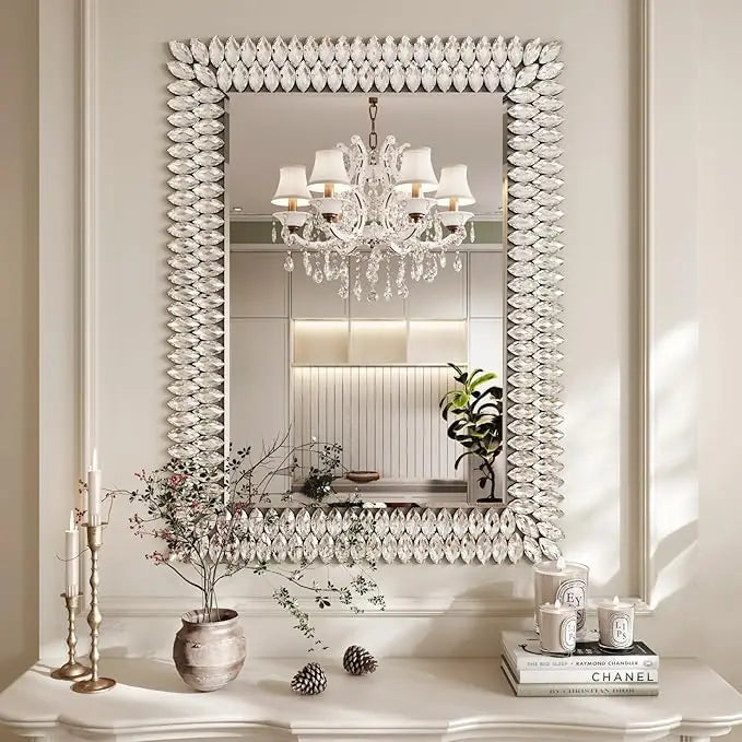 30"x40" Jeweled Bathroom Wall Mirror, Large Rectangle Mirror Decorative Mirror Luxury Vanity Mirror with Diamonds f