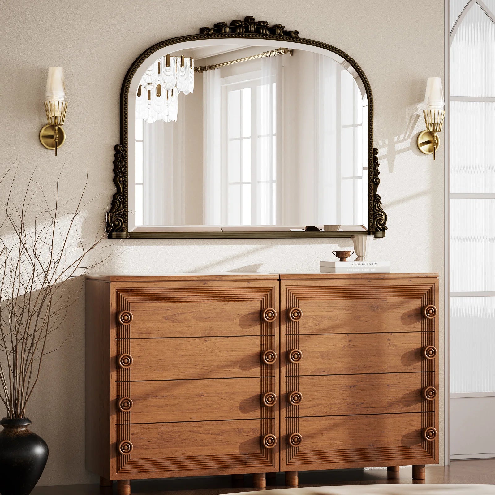 BEAUTYPEAK Arched Vanity Mirror Vintage Decor Mirror Wall Mounted Personal Care Mirror Beauty Shower Mirror