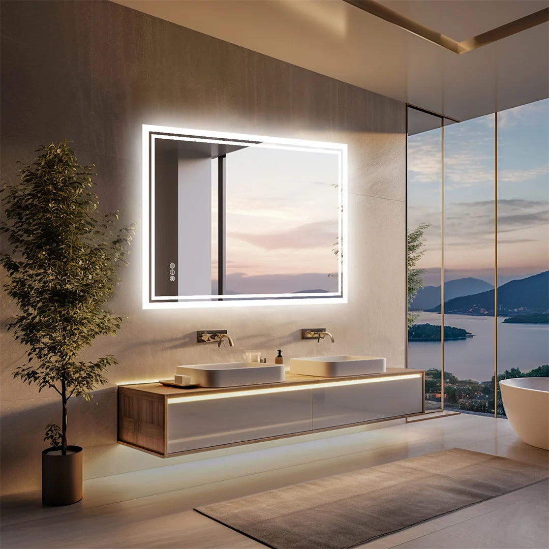 LUVODI 28x36 inch Illuminate Bathroom Mirror with Light Backlit Dimmable Defog Wall-mounted Bath Mirror