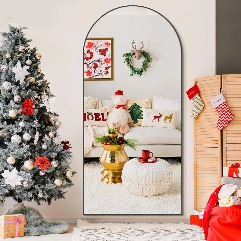 Arched Full Length Mirror, Black Standing Mirror, 75"x35" Full Body Mirror with Standing, Free Standing, Leaning Against Wall