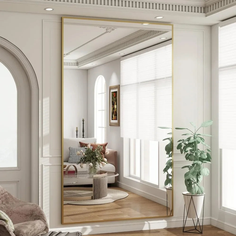 77"x38" Rectangle Full Body Floor Mirrors, Full Length Mirror Hanging or Leaning, Aluminum Alloy Frame Wall Mirror