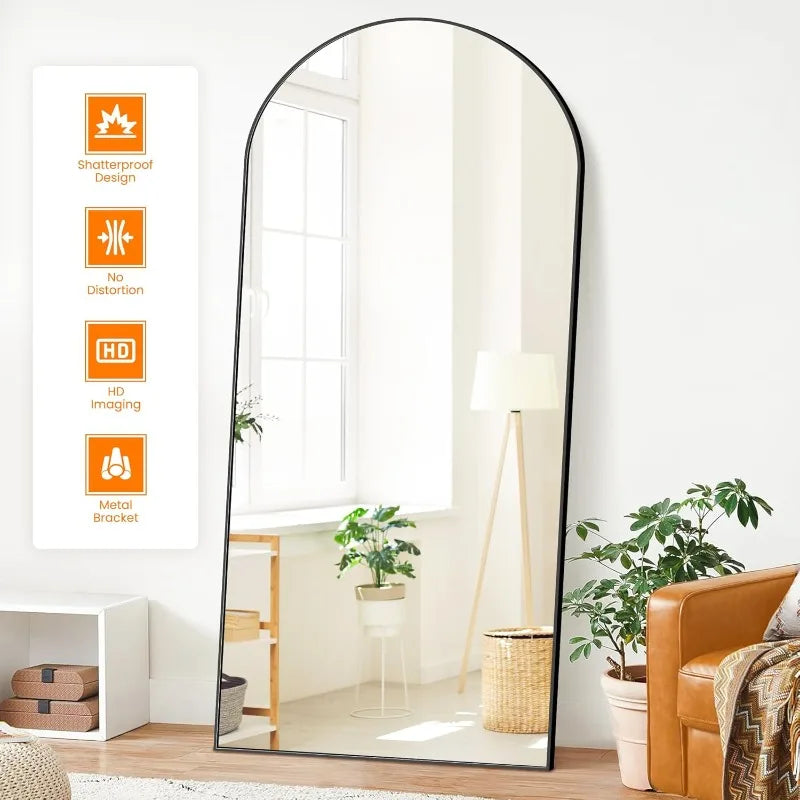 Arched Full Length Mirror, Black Standing Mirror, 75"x35" Full Body Mirror with Standing, Free Standing, Leaning Against Wall