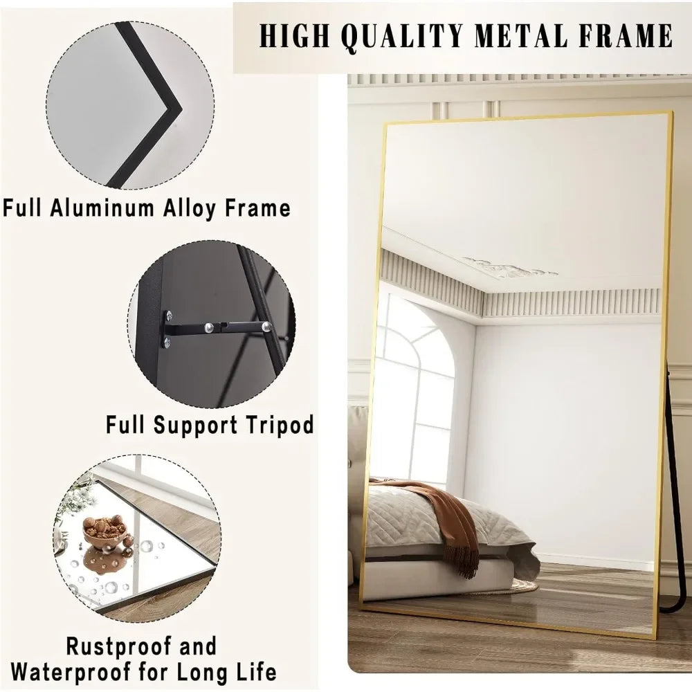 77"x38" Rectangle Full Body Floor Mirrors, Full Length Mirror Hanging or Leaning, Aluminum Alloy Frame Wall Mirror