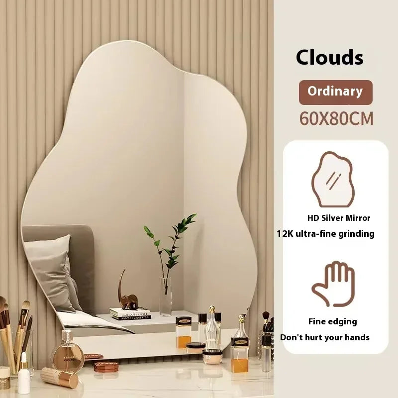 Nordic Irregular LED Mirror Bathroom Wall Living Room Small Light Aesthetic Funky Mirror Bedroom Minimalist Lustro Home Decor