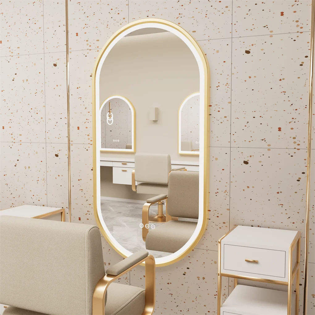 LUVODI Luxury Oval Led Illuminated Bathroom Mirror Gold Aluminum Frame with Demister Pad