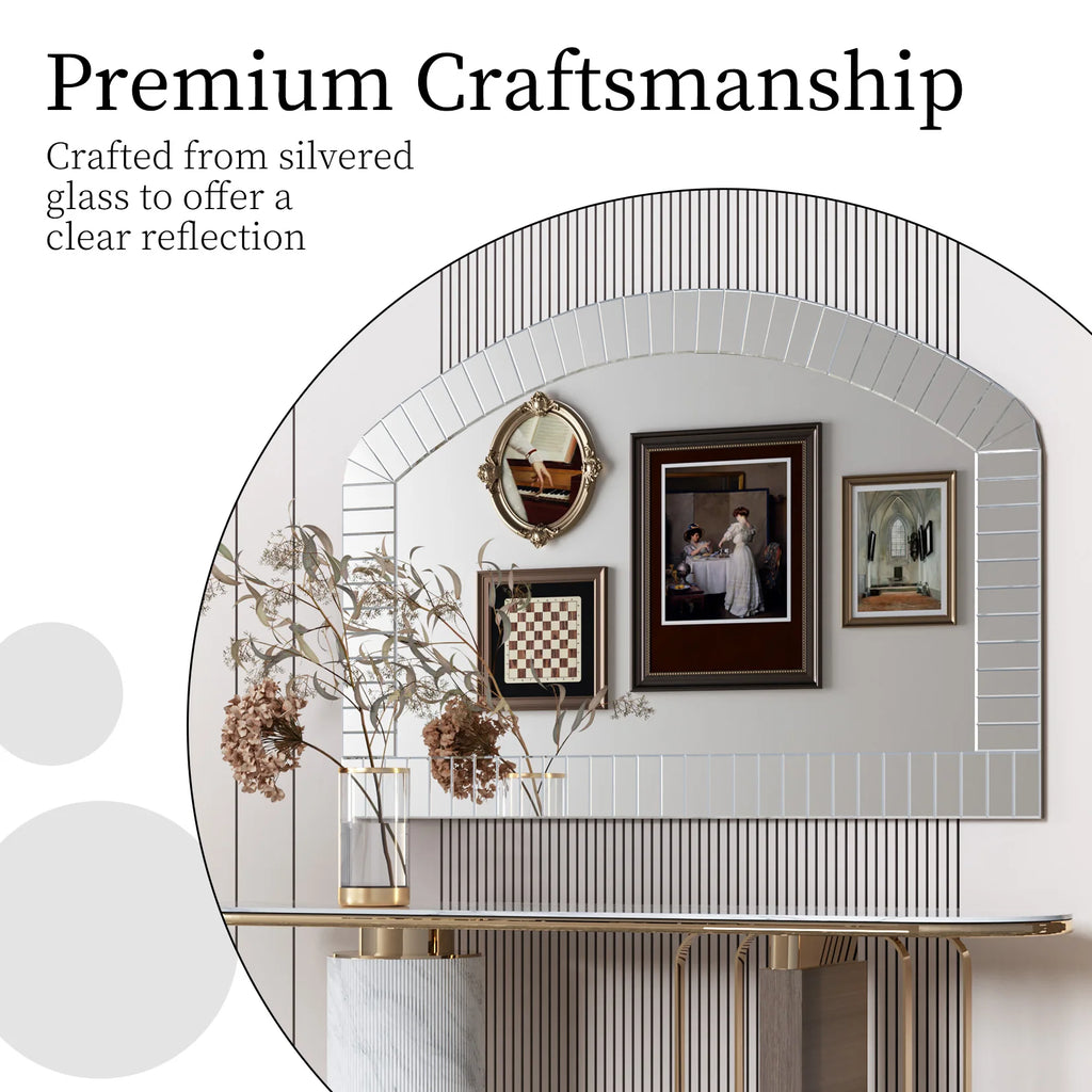 Large Silver Arched Wall Mirror, Silver Glass, Decorative Venetian Accent Mirror, Home Living Room Decor, Bling Beveled Edge