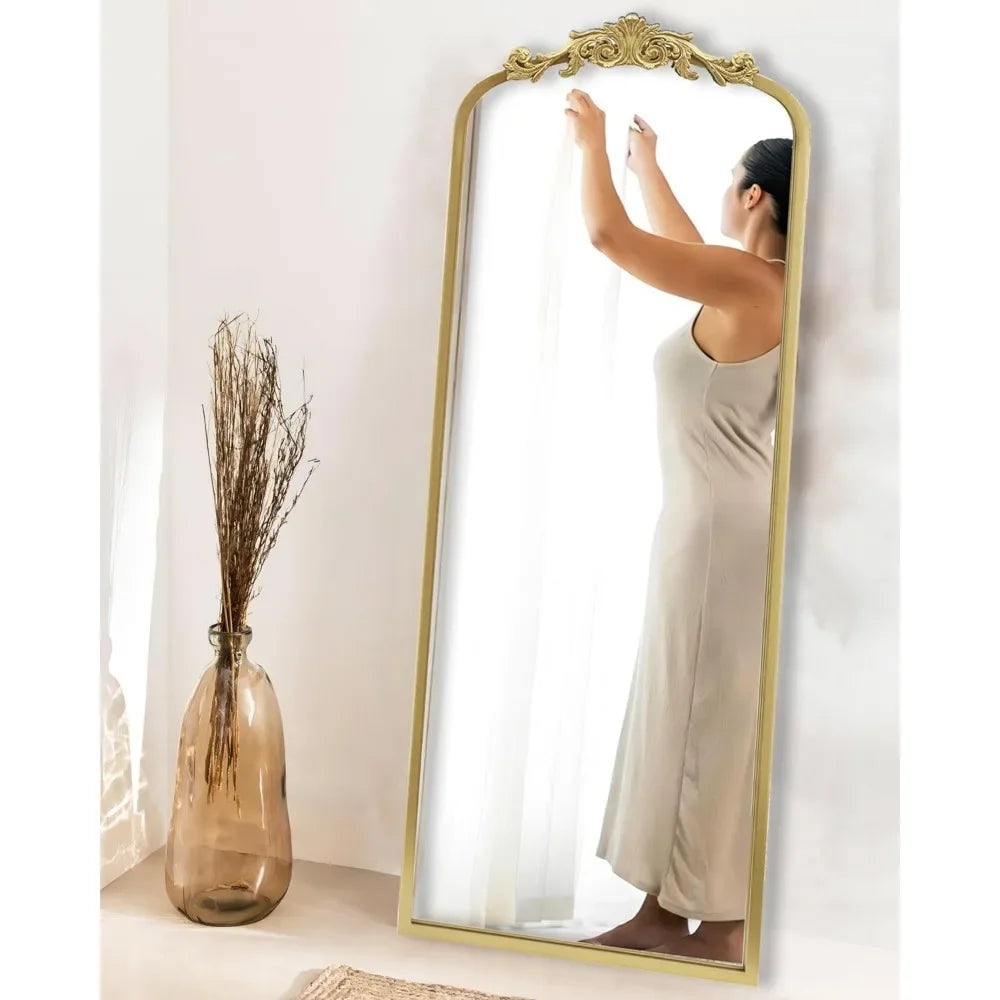 Vintage Gold Antique Arched Full Length Floor Mirror 22"X65",Traditional Elegant Baroque Floor Body Mirror with Ornate Matel