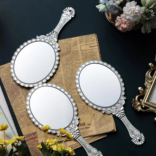 12 Pcs Vintage Handheld Mirror, 9.8" L x 4.5" W Small Gold Embossed Mirror Portable Cute Princess Mirrors Compact Travel Mirror