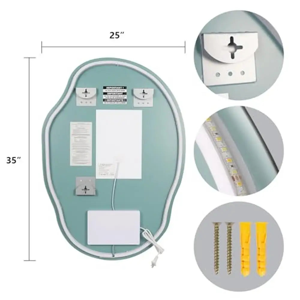 LED Bathroom Vanity Mirror Anti-Fog 25 x 35 Inch 3 Colors Dimmable Light Easy Install Waterproof IP 54 Long Service Life Silver