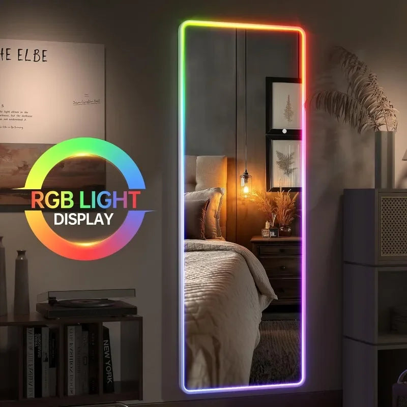 55"x18" LED Full Length Mirror with Stand, Full Body Mirror with Bluetooth Speaker, Light Up Floor Mirror, Wall Mirror Full Size
