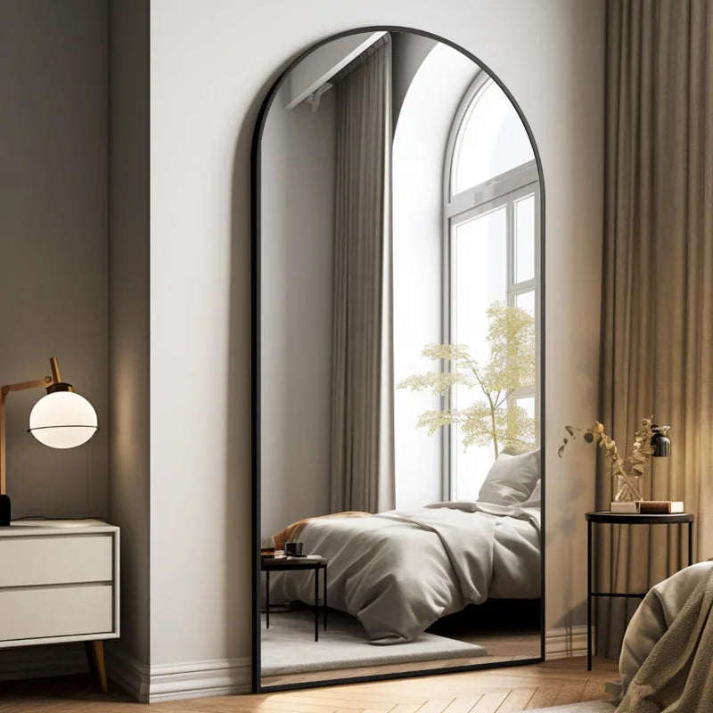 Oversized Full-Body Mirror, 76"x34" Arched Full-Length Mirror, Black Metal Frame, Floor Mirror for Bedroom, Living/Dressing Room