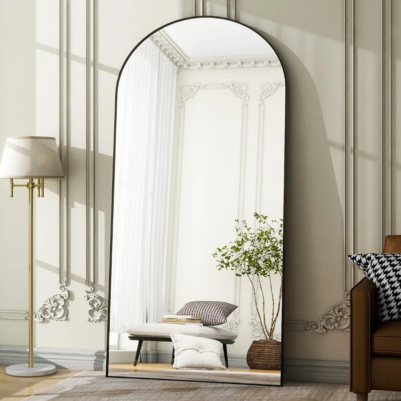 Oversized Full-Body Mirror, 76"x34" Arched Full-Length Mirror, Black Metal Frame, Floor Mirror for Bedroom, Living/Dressing Room