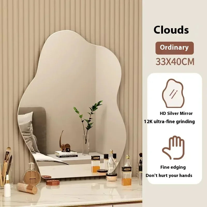 Nordic Irregular LED Mirror Bathroom Wall Living Room Small Light Aesthetic Funky Mirror Bedroom Minimalist Lustro Home Decor
